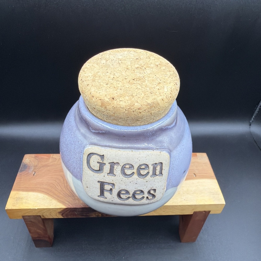 "GREEN FEES" Tumbleweed Pottery Handcrafted in North Carolina Cork Top Golf Bank - Picture 2 of 7